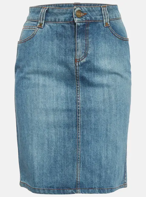 Gucci Blue GG Floral Embroidered Denim Pencil Skirt S