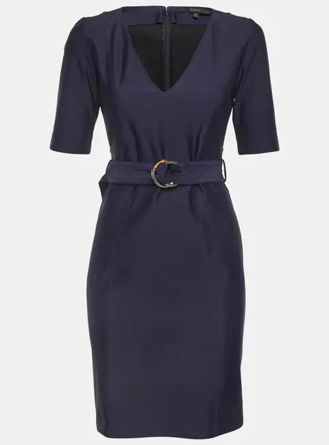 Gucci Navy Blue Stretch Knit Belted Mini Dress M