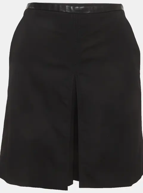 Gucci Black Leather Trim Wool Pleated Shorts S