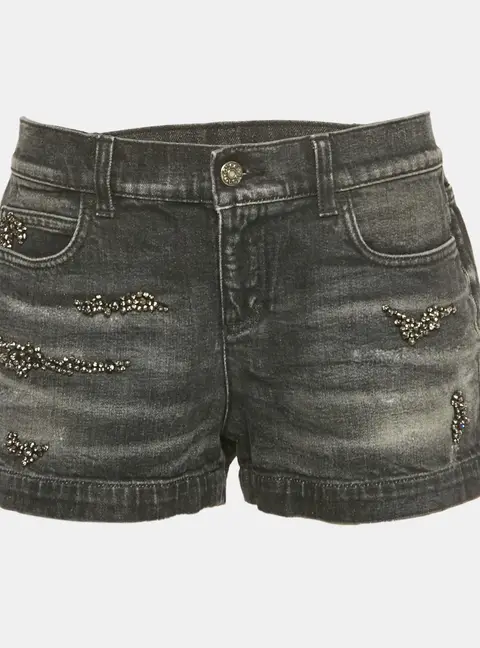 Gucci Black Washed Embellished Denim Shorts M Waist 30"
