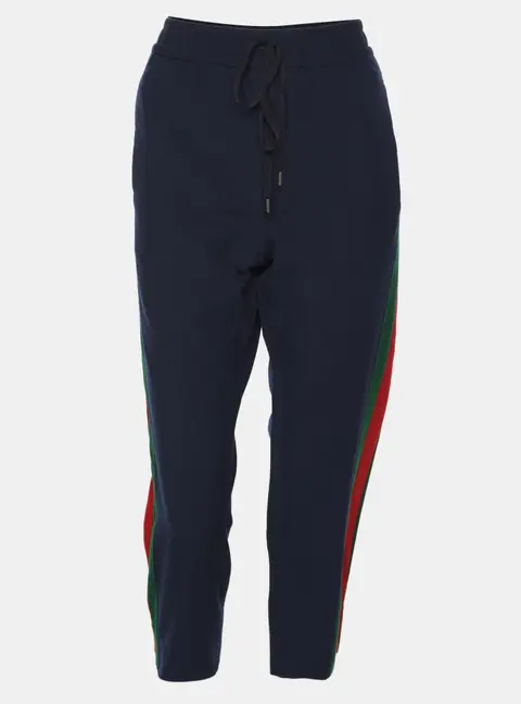 Gucci Navy Blue Wool Blend Web Striped Cropped Pants M