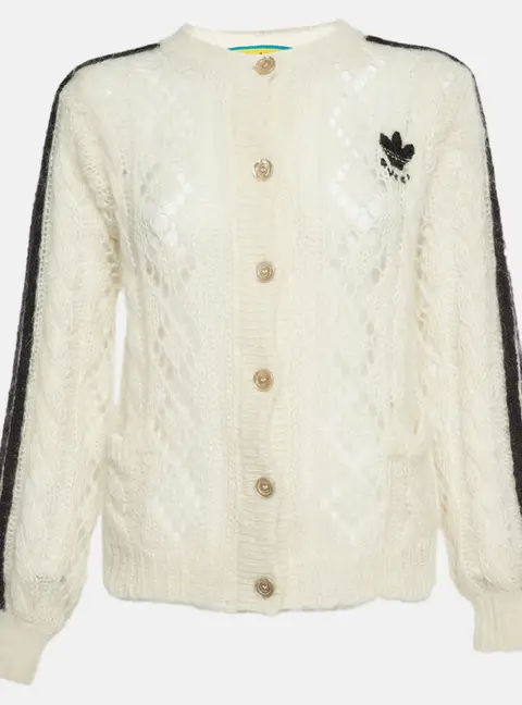 Gucci X Adidas White Pointelle and Cable Knit Cardigan S