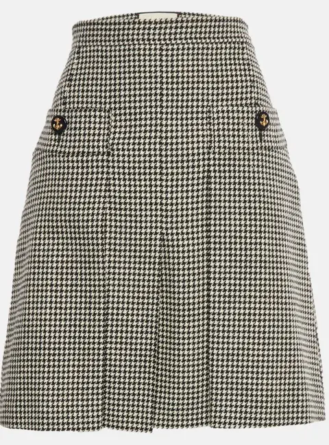 Gucci White/Black Houndstooth Wool Pleated Skirt M