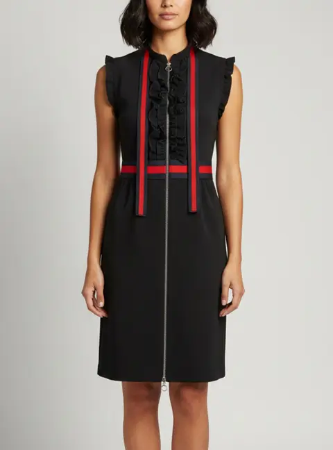 Gucci Black Jersey Ruffle Detail Sleeveless Midi Dress M