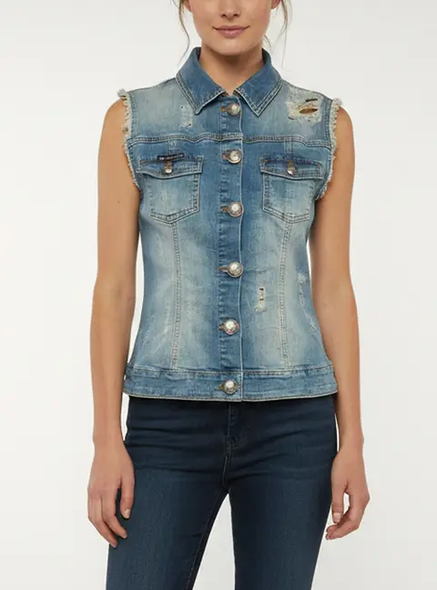 Phillip Plein Blue Denim Sleeveless Patchwork Vest M