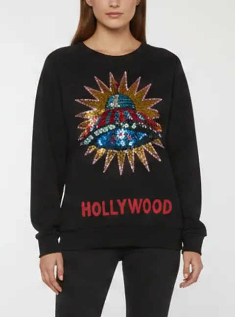Gucci Black Cotton Knit UFO Embroidered Sweatshirt S
