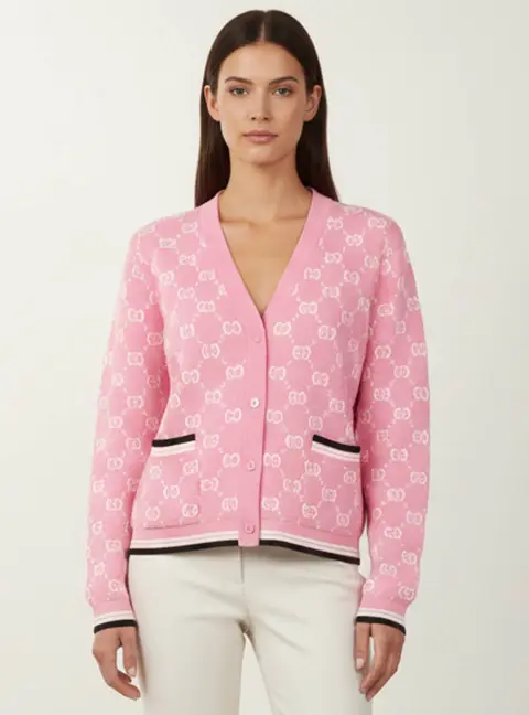 Gucci Pink GG Print Jacquard Knit Cardigan M