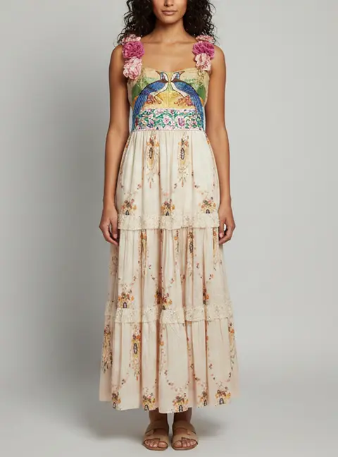Gucci Multicolour Cotton and Silk Embroidered Floral Applique Gown M