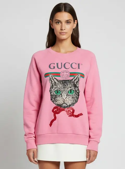 Gucci Pink Cotton Knit Mystic Cat Sweatshirt S