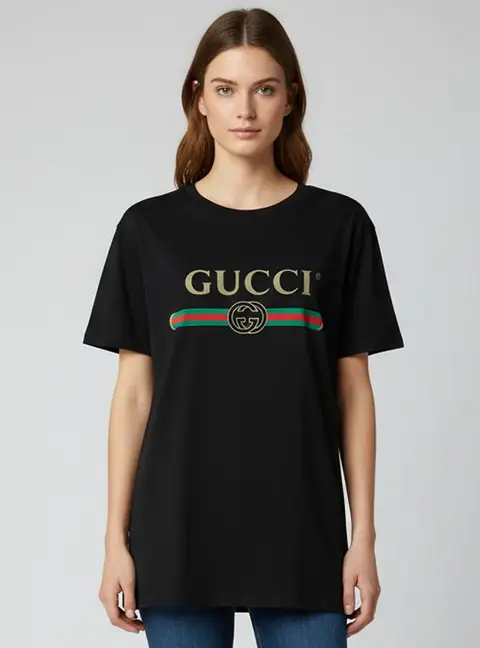 Gucci Black Logo Printed Cotton Distresssed T-Shirt M