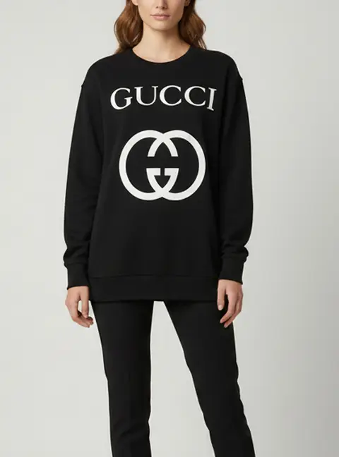 Gucci Black Interlocking Logo Graphic Cotton Knit Sweatshirt M
