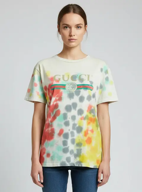 Gucci Multicolour Tie-Dye Logo Print Jersey Crew Neck T-Shirt XS