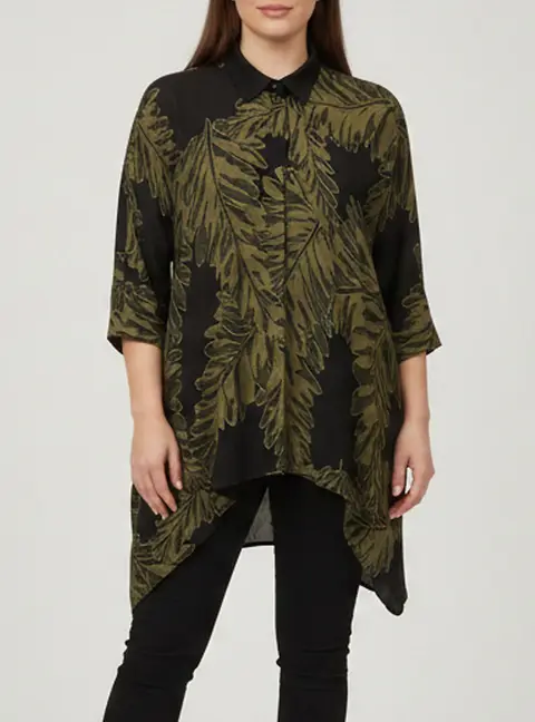 Gucci Black Leaf Print Crepe Button Up Kaftan Blouse S