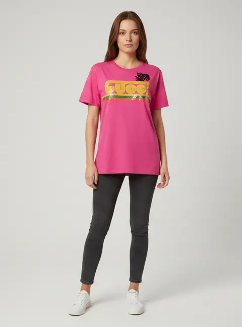 Gucci Pink G-Loved Embellished Logo Jersey Oversized T-Shirt XXS