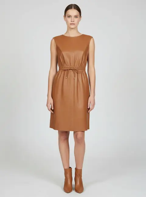 Gucci Brown Leather Sleeveless Mini Dress M