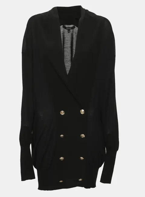 Gucci Black Jersey and Satin Double Breasted Cardigan M
