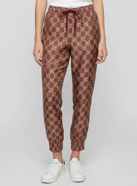 Gucci Burgundy/Beige GG Monogram Silk Joggers S
