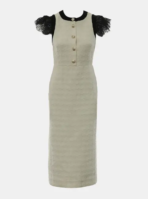 Gucci Vinyl Sleeve Tweed Dress IT 40
