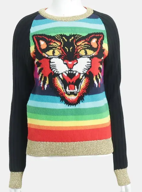 Gucci Multicolor Wool Long Sleeve Knit Top Size XS