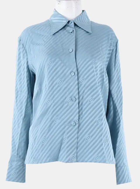 Gucci Ash Blue Silk Long Sleeve Blouse Size S