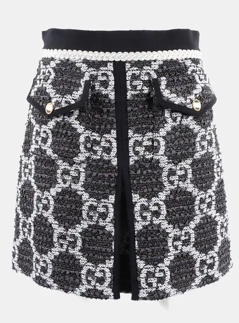Gucci Black/White Tweed Skirt Size S
