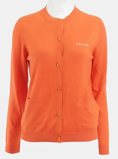Gucci Orange Cashmere, Silk Cardigan Size XS