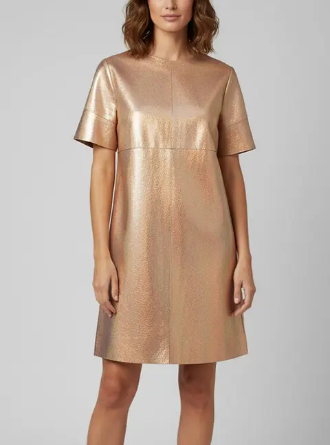 Gucci Pink Leather Holographic Short Sleeve Dress S