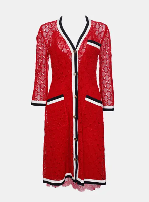 Gucci Red GG Lace Dress with inner slip Size S