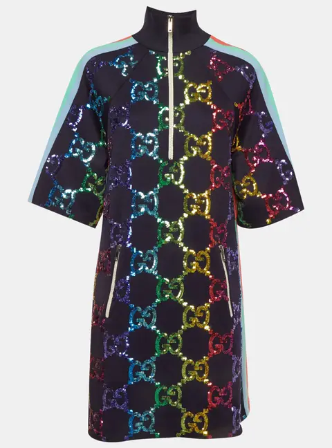 Gucci Rainbow GG Sequin Technical Jersey Zip Dress S