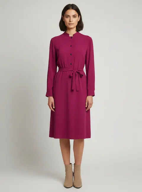 Gucci Purple Crepe Long Sleeve Belted Midi Dress M