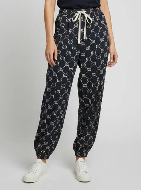 Gucci Navy Blue GG Monogram Jacquard Drawstring Joggers L