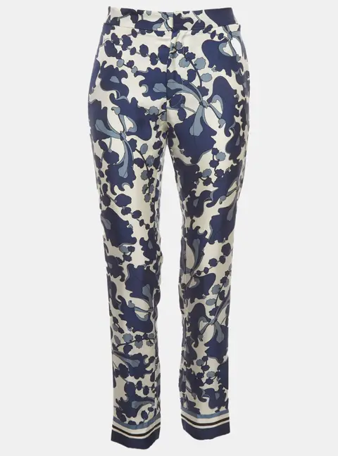 Gucci White/Blue Printed Silk Regular Fit Pants L