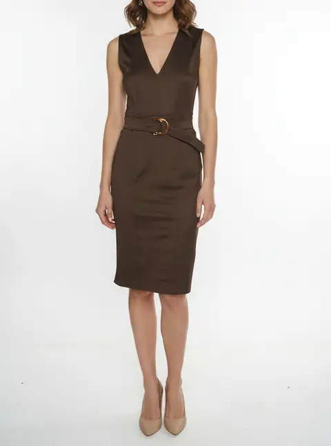 Gucci Brown Jersey V-Neck Sleeveless Belted Dress M