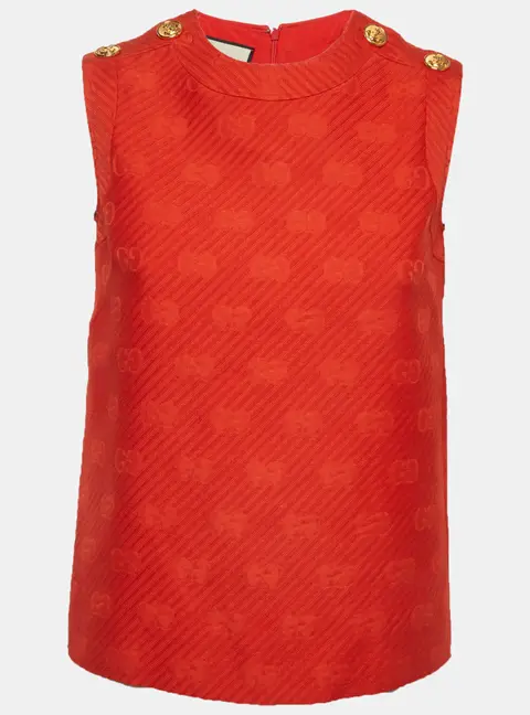 Gucci Red GG Jacquard Sleeveless Top XS