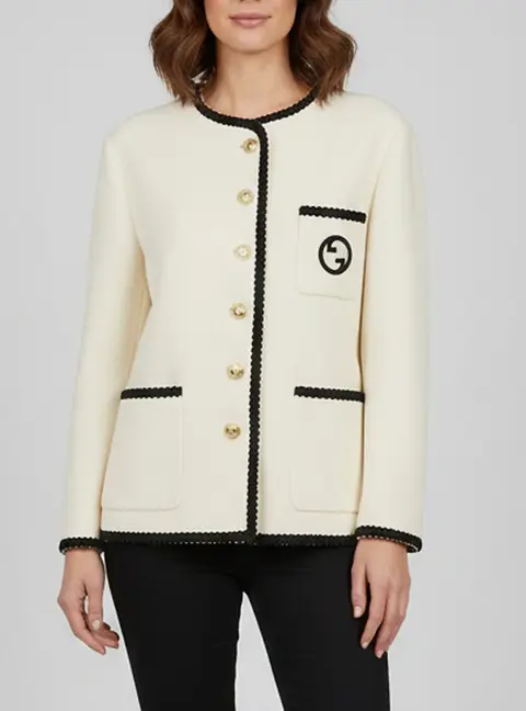 Gucci Ivory Interlocking G Retro Tweed Wool-Blend Jacket M