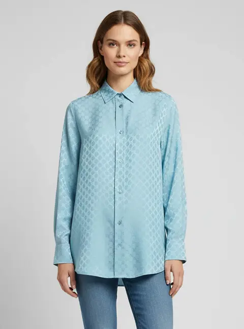 Gucci Blue GG Monogram Jacquard Silk Oversized Shirt S