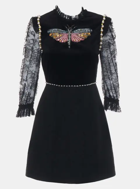 Gucci 2017 Lace Velvet Embellished Dress