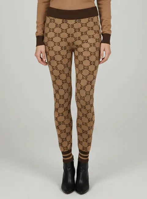 Gucci Brown Monogram GG Supreme Wool Leggings XS