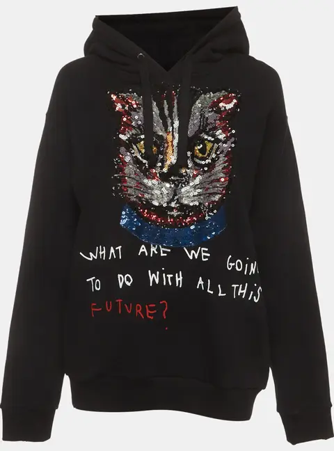 Gucci Black Embellished Jersey Long Sleeve Hoodie S