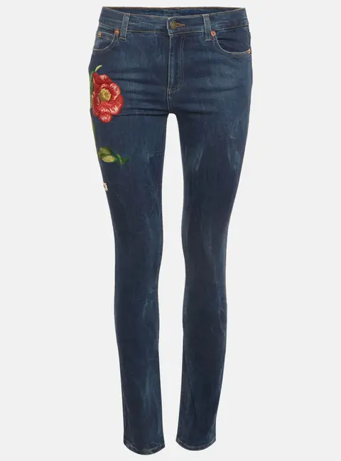 Gucci Blue Floral Embroidered Denim Skinny Jeans S/Waist 27"