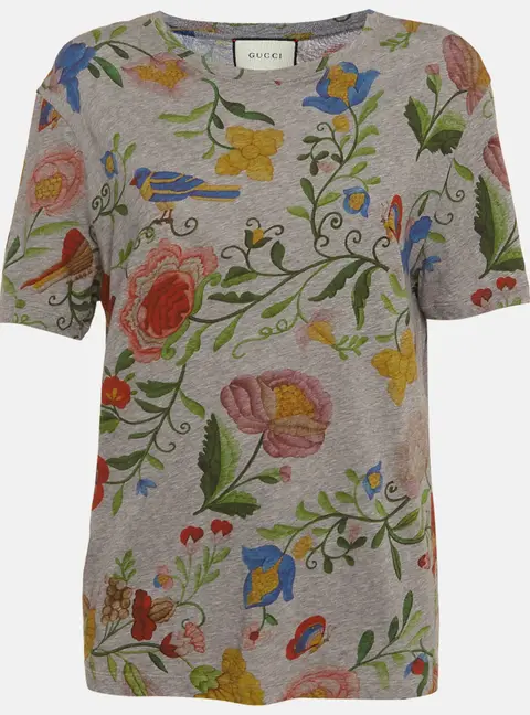 Gucci Grey Floral Print Jersey T-Shirt L