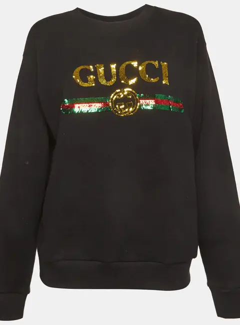 Gucci Black Vintage Logo Sequin Cotton Sweatshirt XS
