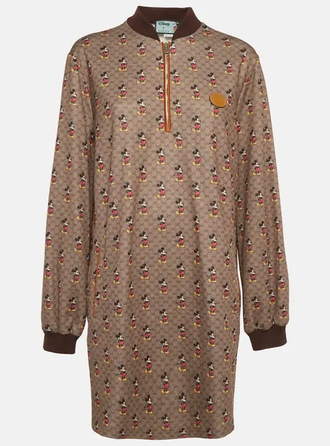 Gucci x Disney Brown GG Mickey Mouse Print Jersey Mini Dress XL