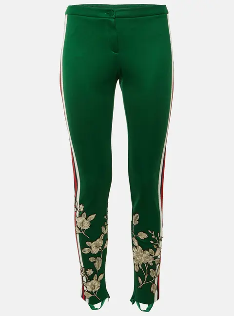 Gucci Green jersey Knit Floral Embroidered Webb Stripe Pants M