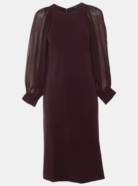 Gucci Burgundy Stretch Knit Bishop Sleeve Midi Dress L