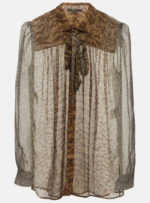 Gucci Multicolour Abstract Print Chiffon Neck Tie Blouse S