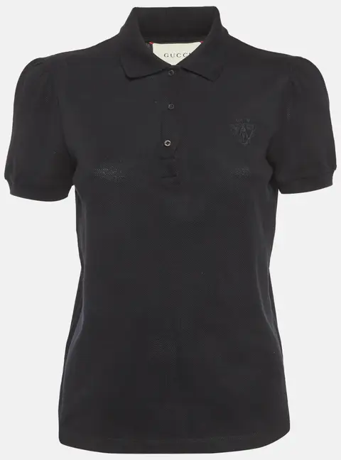 Gucci Black Logo Embroidered Pique Polo T-Shirt L