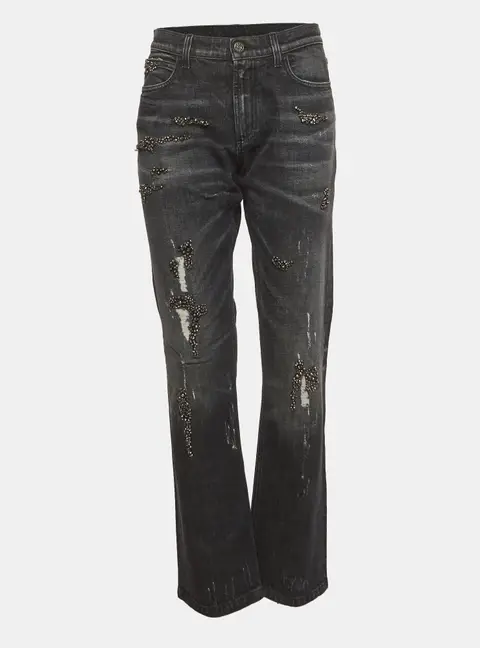 Gucci Black Denim Embellished Distressed Jeans M/Waist 33"