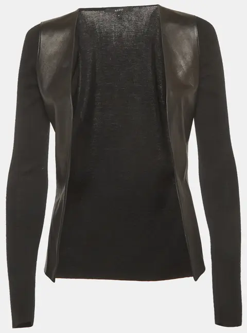 Gucci Black Cashmere and Leather Open Front Jacket S
