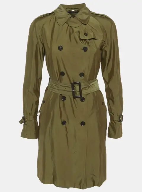 Gucci Olive Green Synthetic Double Breasted Trench Coat S